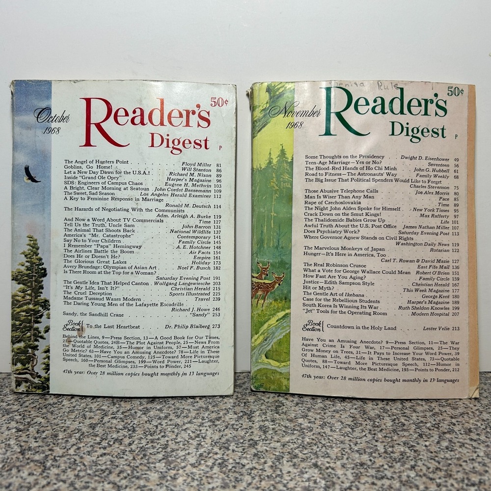 1968 October November READER'S DIGEST MAGAZINE Vintage History Short Stories Ads